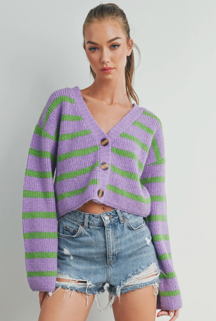 Purple Striped Crop Sweater