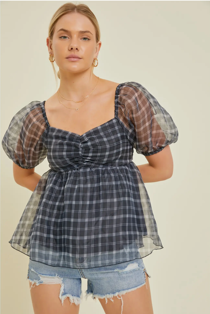 Plaid Babydoll Top