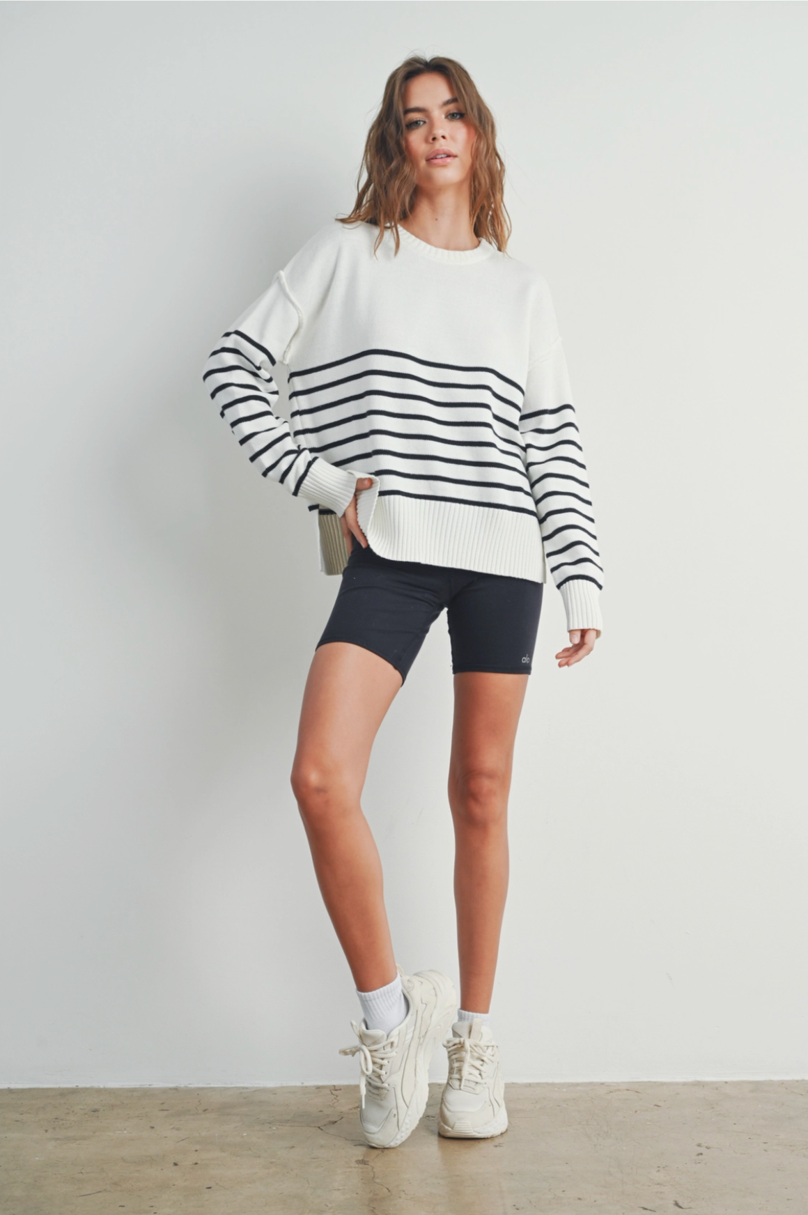 Black Stripe Drop Shoulder Sweater