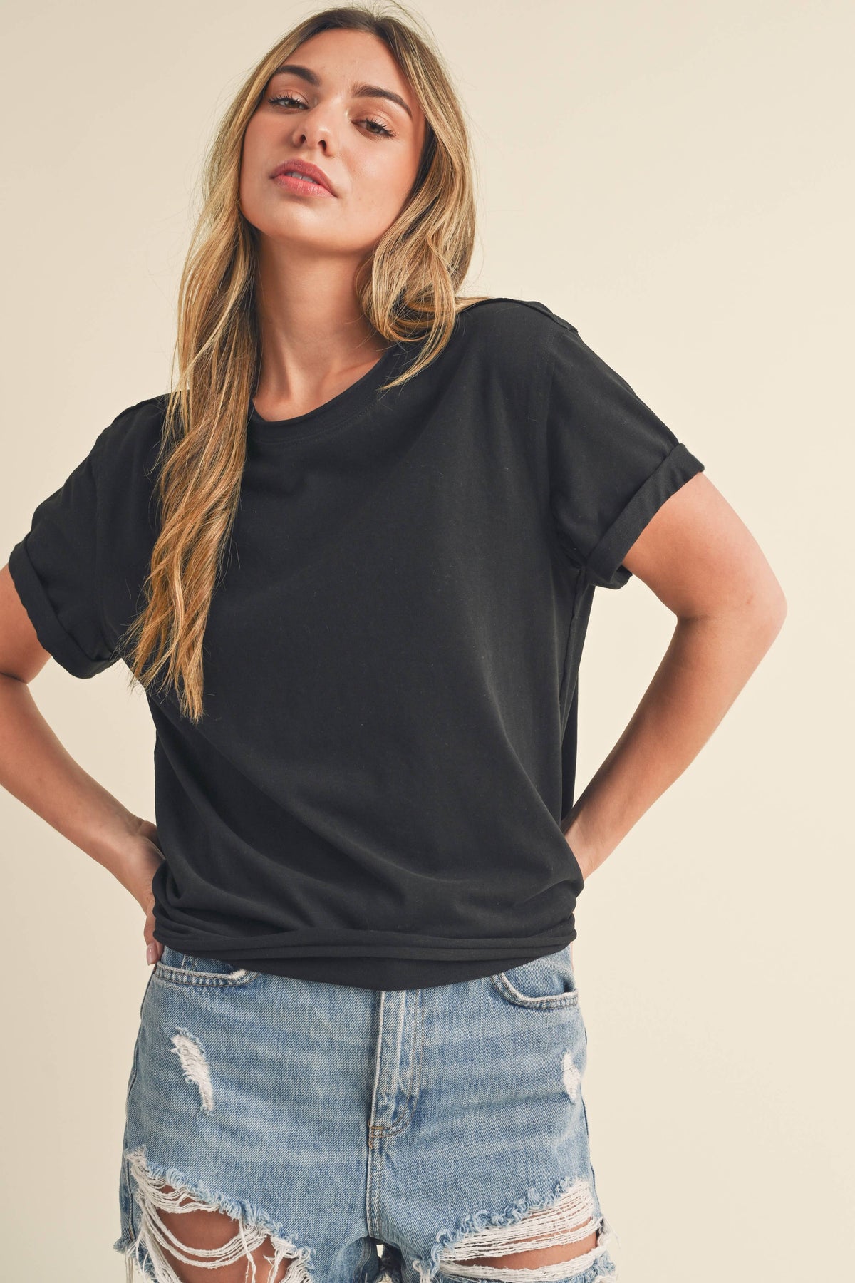 Mali Baby Tee Short Sleeve Top: - Black