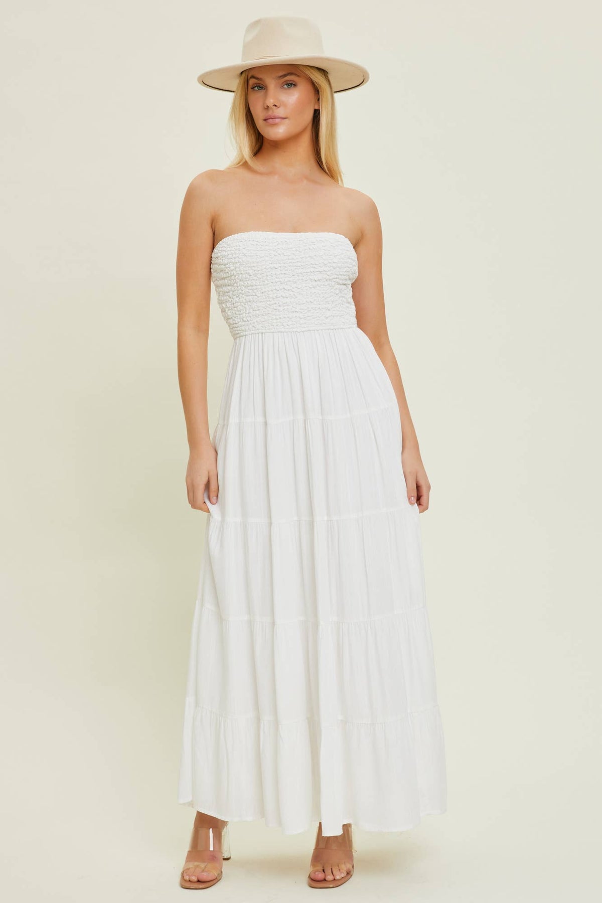 Textured Woven Tube Dress Ivory