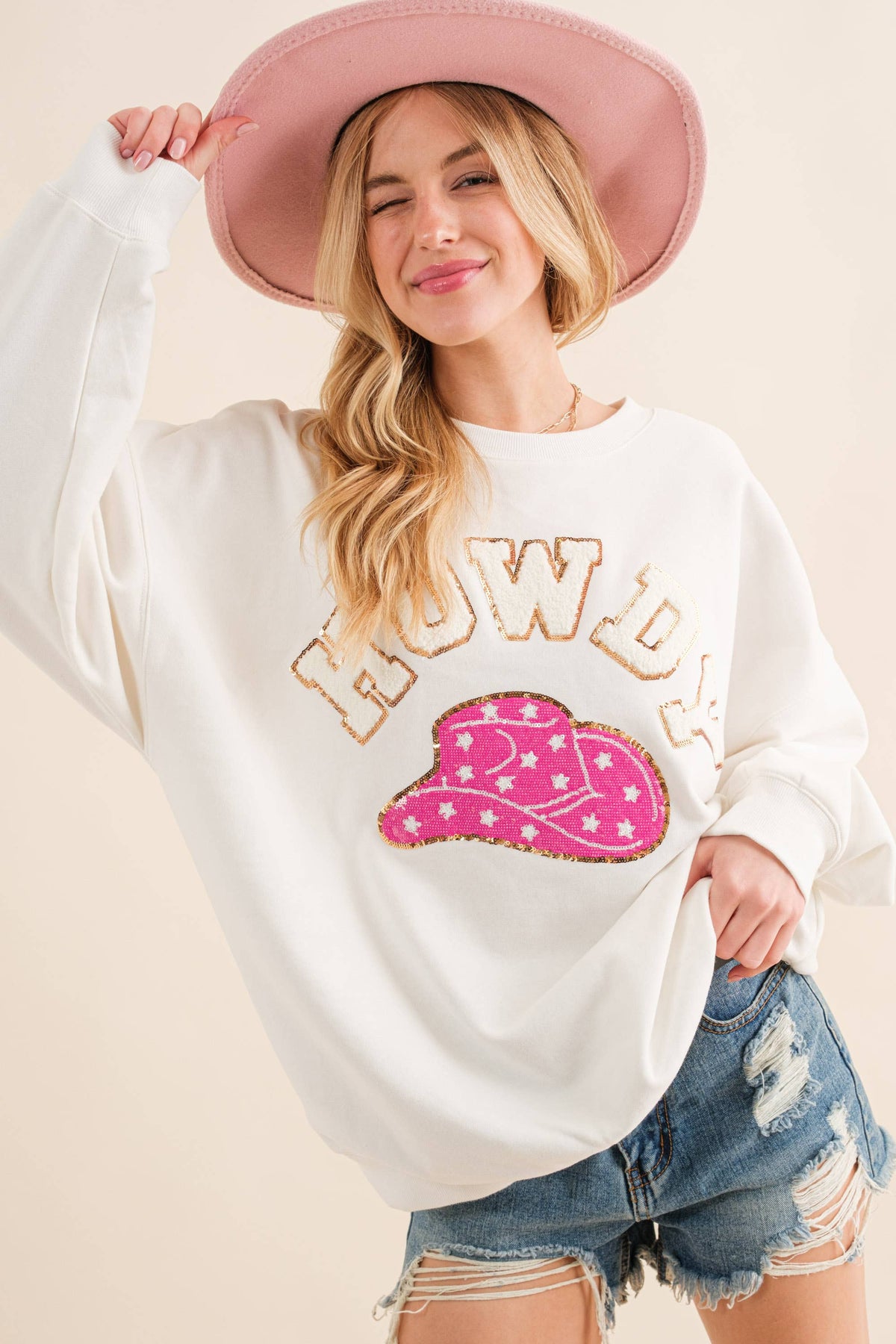 Howdy Patch Embellish Y'all Sweatshirt