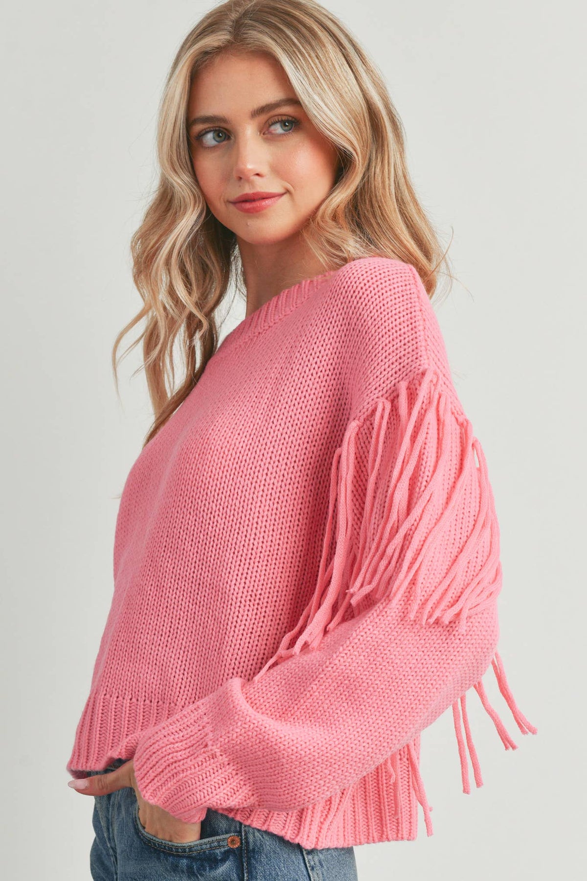 Pink Fringe Sweater