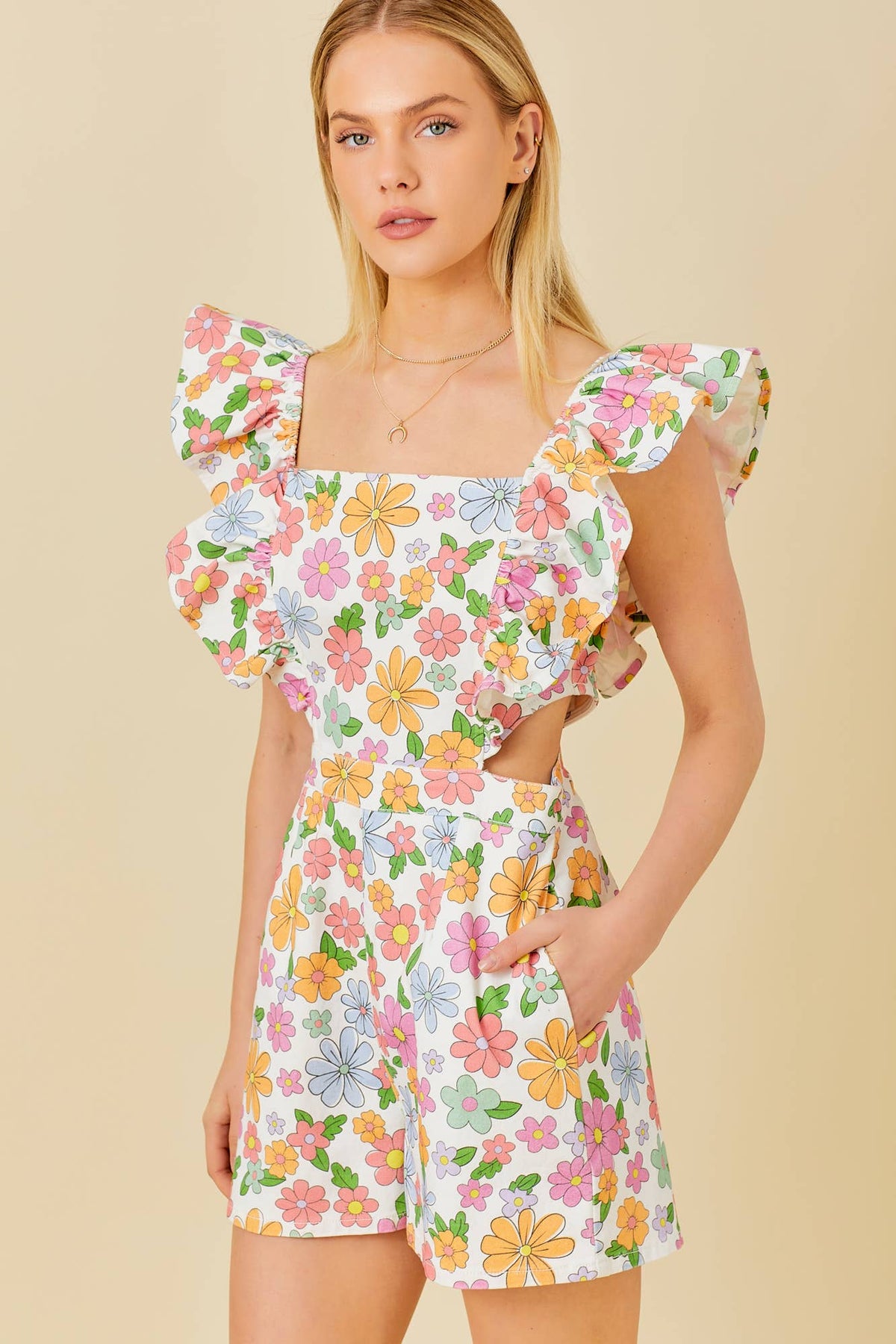 Floral Print Ruffle Romper