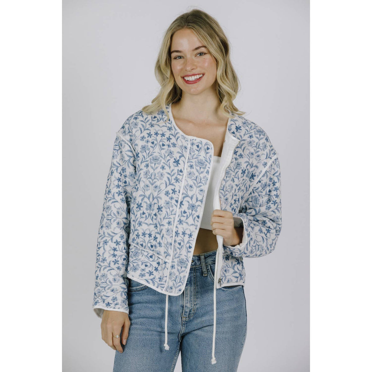 Blue Floral Print Jacket