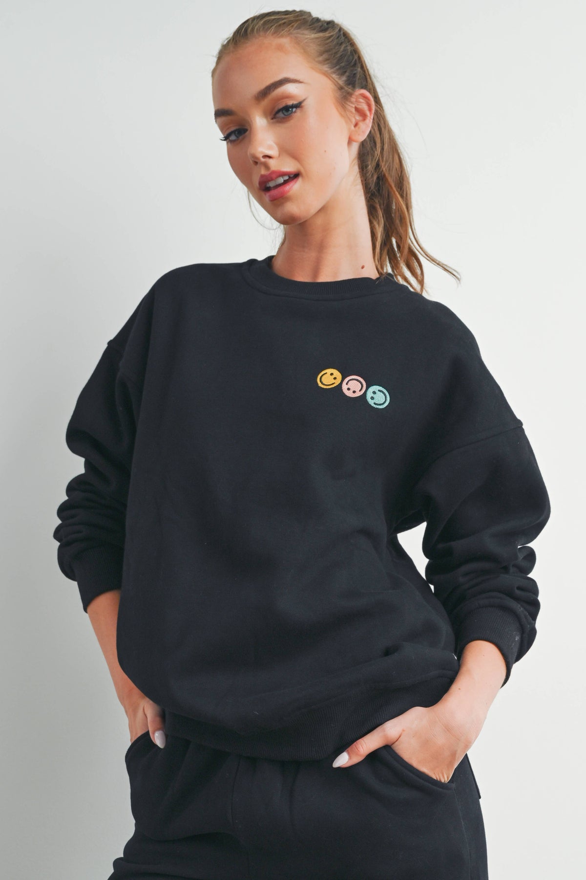 Smiley Face Embroidered Sweatshirt