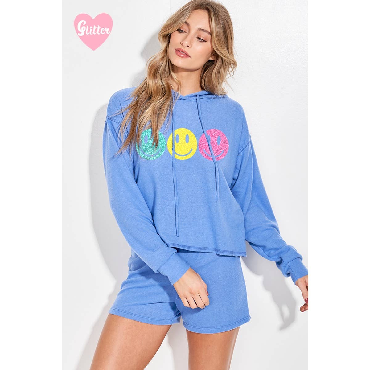 Smiley glitter hoodie lounge wear set