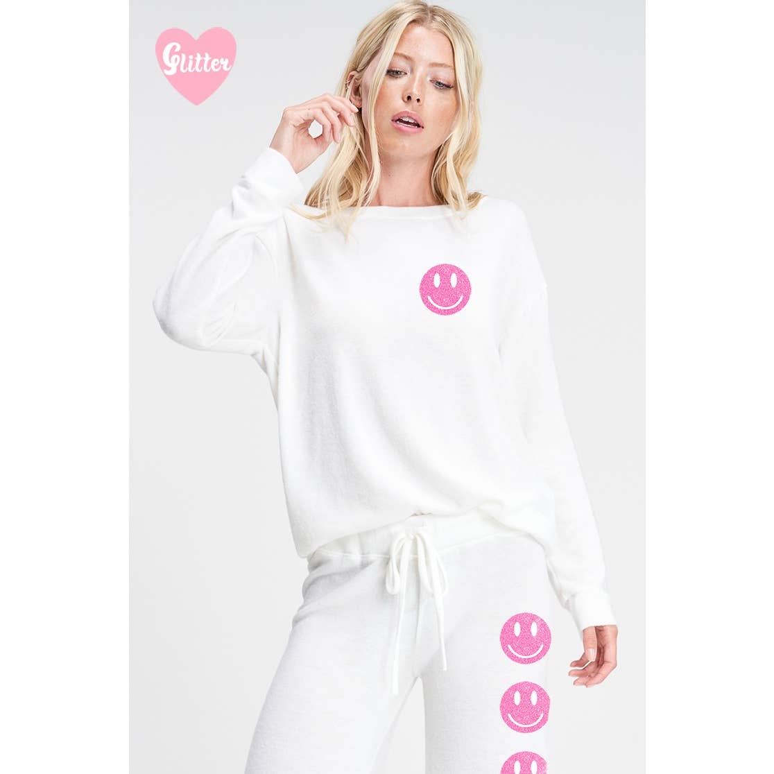 Smiley Glitter Print Loungewear Set